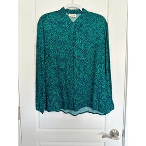 Sugarhill Brighton Retro Wild Night Button Down, Size 8, Green and Navy